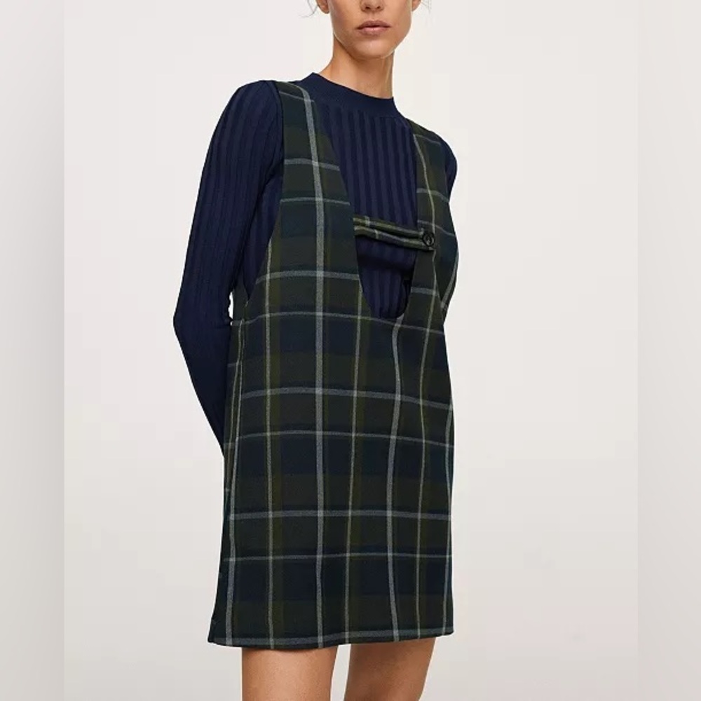 Mango Navy and Green Plaid Mini Dress